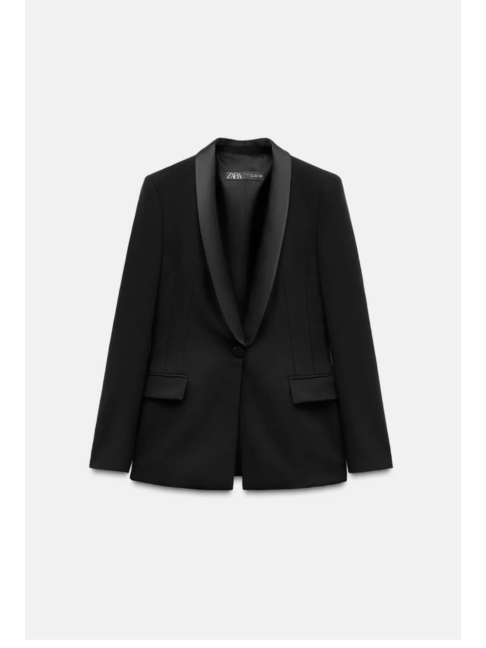 Zara Black Satin Lapel Single-Button Blazer